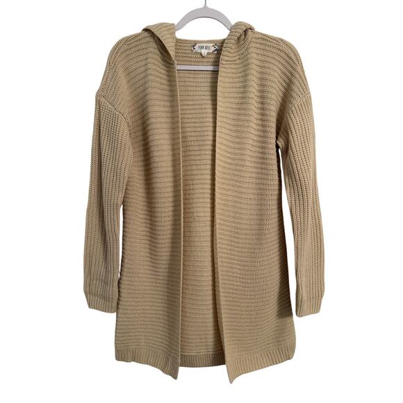 Pink Rose Women's S Boho Neutral Ribbed Longline Open Front Knit Hooded Cardigan - Picture 1 of 10